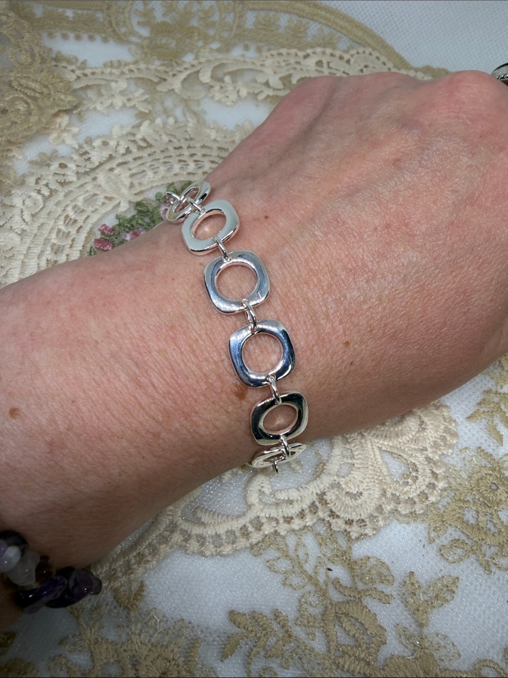 925 Sterling Silver Geometric Link Bracelet | Toggle Clasp Chunky Contemporary